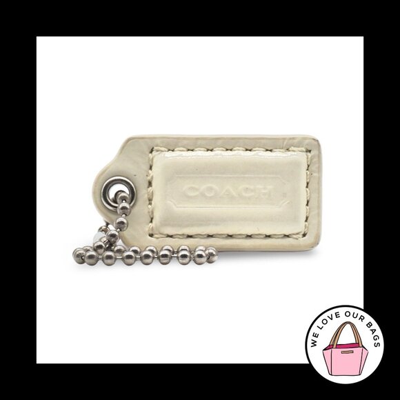1.5" Small COACH Off White Patent Leather Nickel Fob Bag Charm Keychain Hang Tag - Picture 1 of 1
